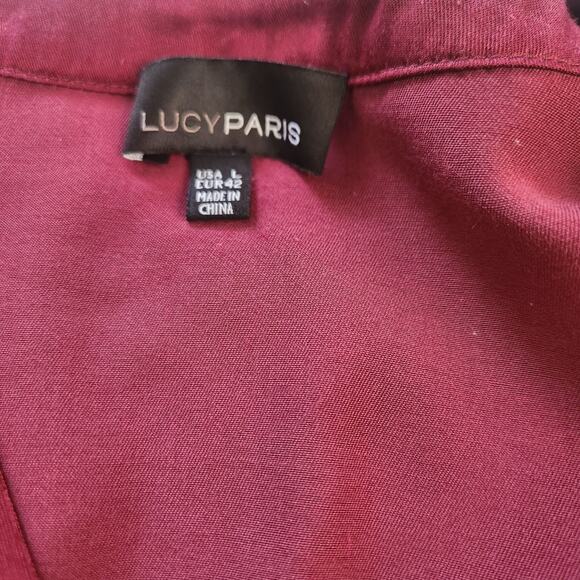 Lucy Paris Wine Burgundy Fit Flare Dress Pockets Large - Picture 13 of 13